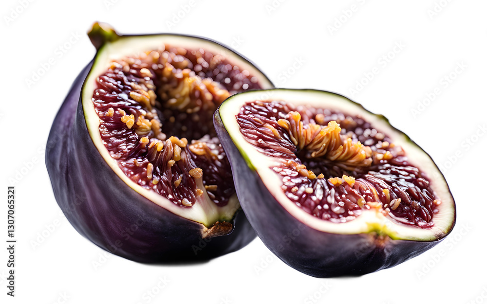 Poster a whole fig with its soft purple skin, isolated on a empty plain background