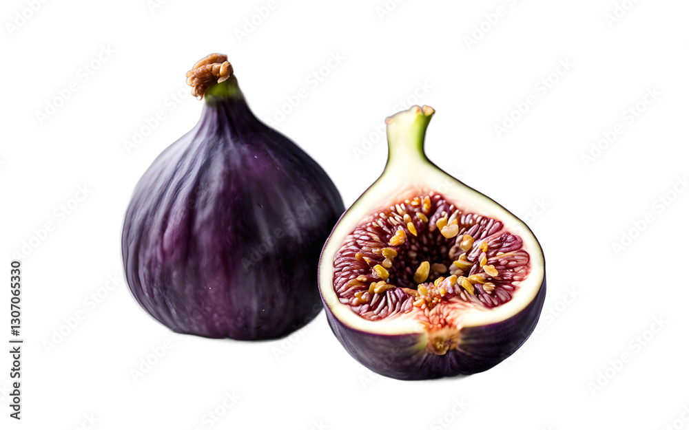 Poster a whole fig with its soft purple skin, isolated on a empty plain background