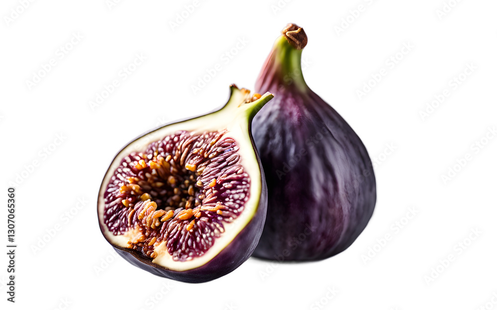 Poster a whole fig with its soft purple skin, isolated on a empty plain background