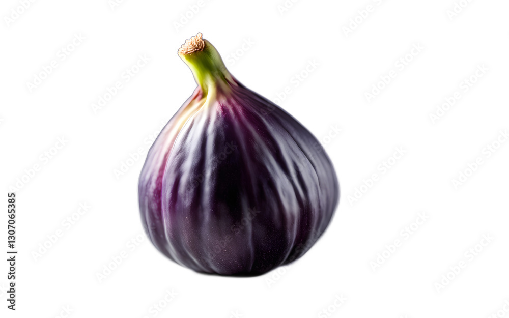 Poster a whole fig with its soft purple skin, isolated on a empty plain background