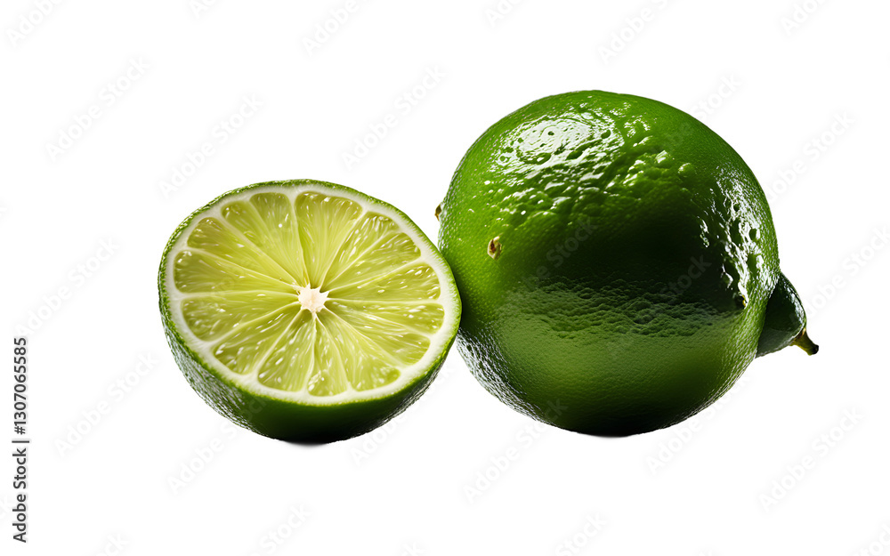 Poster A whole lime with a smooth green peel, isolated on a empty plain background