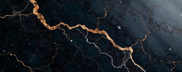 Close-up of polished black marble slab with intricate veining, sleek, upscale