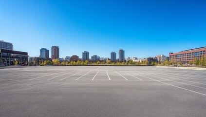 Obraz premium Empty parking lot city skyline