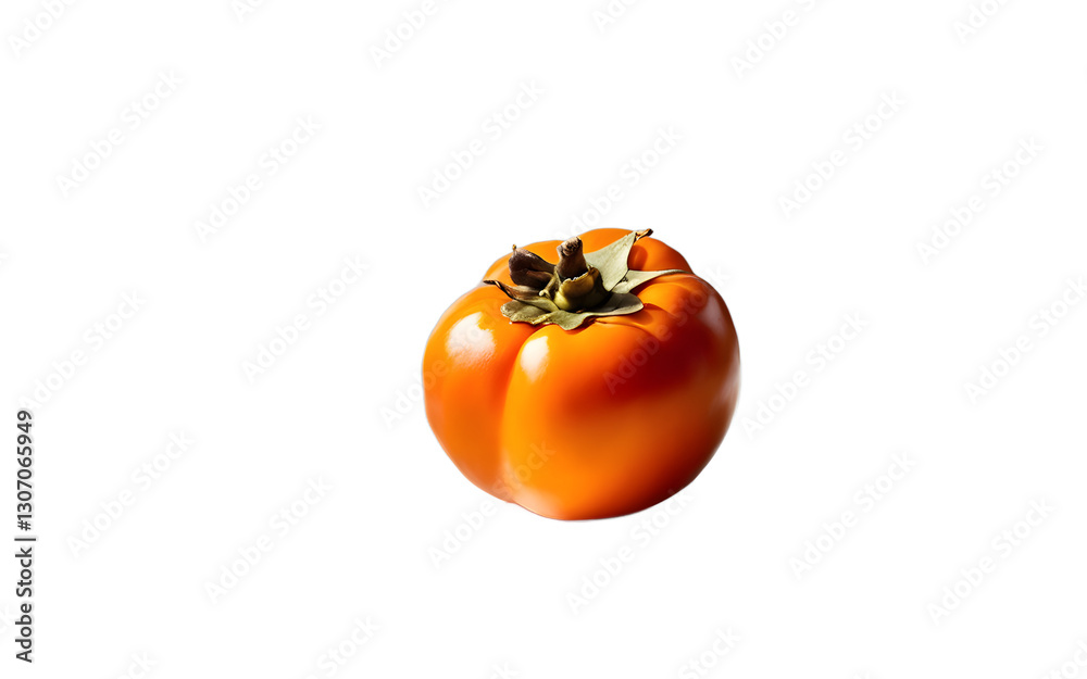 Poster a whole persimmon with smooth orange skin, isolated on a empty plain background