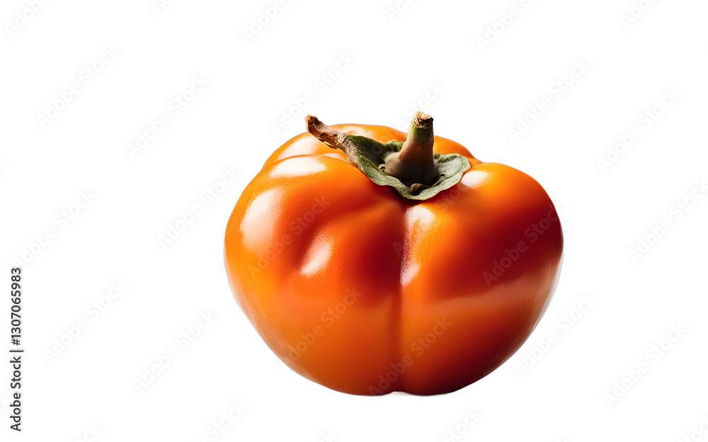 Poster a whole persimmon with smooth orange skin, isolated on a empty plain background