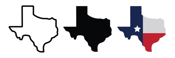 Texas State National Flag Map. High resolution Texas map icon set isolated on transparent background
