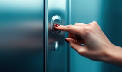 Woman Pressing Elevator Button in Modern Building