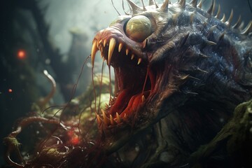 Aggressive monster in a fairy forest