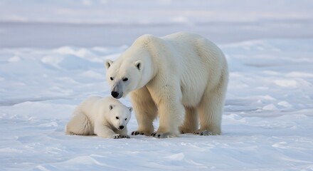Polar bear family on ice - maternal protection - nature and wildlife projects