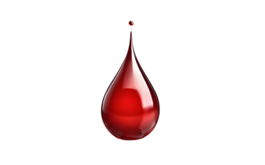 A bright red blood drop icon, isolated on a empty plain background
