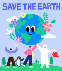 매력적인 지구 캐릭터를 포함한 지구의 날 템플릿