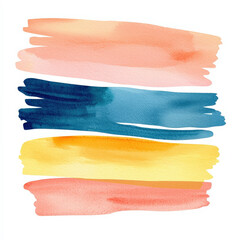 A vibrant watercolor illustration featuring horizontal strokes in shades of coral, blue, teal, and yellow, creating a harmonious and modern aesthetic.