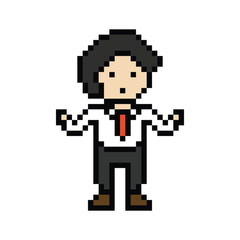 Obraz premium Cartoon cute pixel cartoon 8bit character business man businessman smart work game for decoration business 8 bit male career smart character game 8bit png vector.