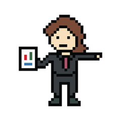 Cartoon cute pixel cartoon 8bit character business man businessman smart work game for decoration business 8 bit male career smart character game 8bit png vector.