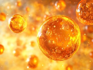 Floating orange spheres in a hazy light