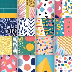 Obraz premium Vector geometric seamless patterns collection. Set of colorful backgrounds with elegant minimal labels,abstract textures. 