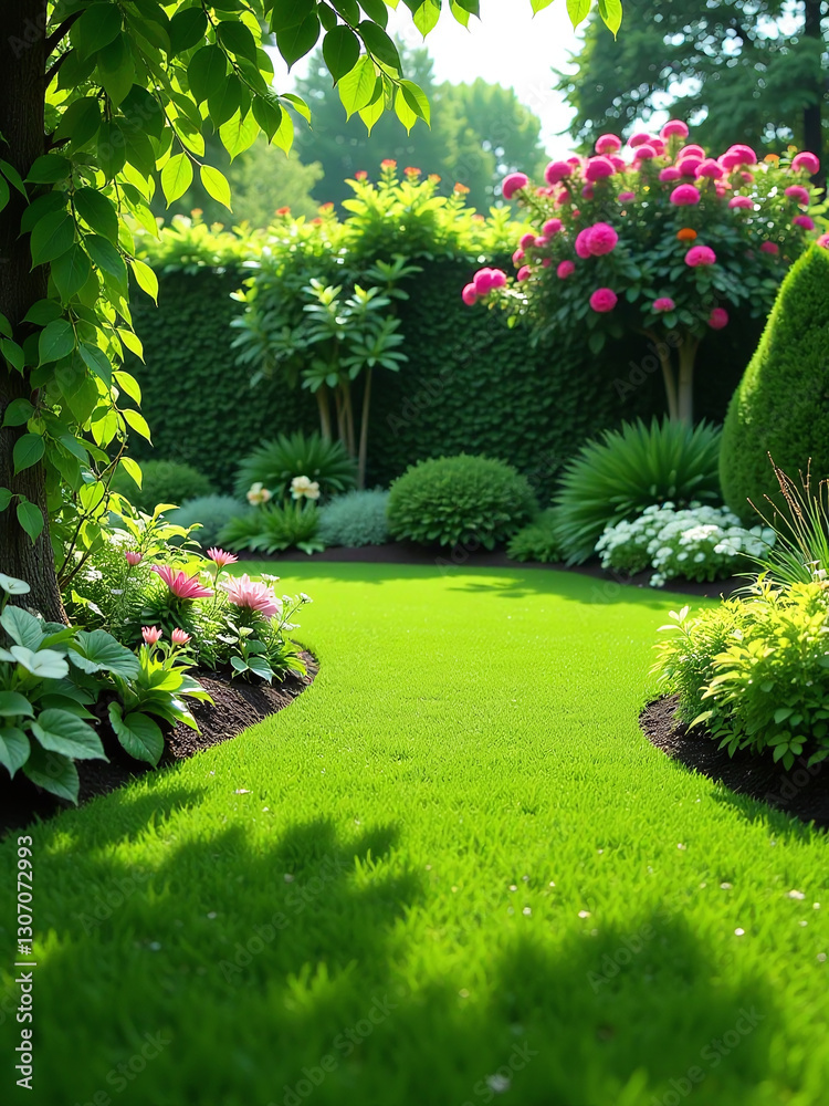Poster beautiful lawn backgrounds are often used in gardening design to create a visually appealing outdoor