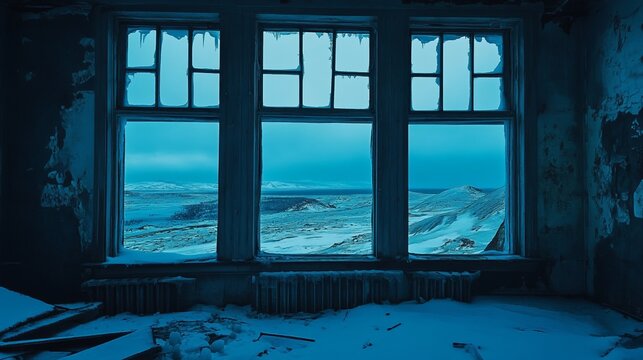 An abandoned research facility on a frozen planet, cracked windows