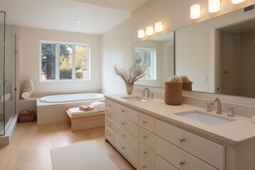 Bathroom sink bathtub mirror.