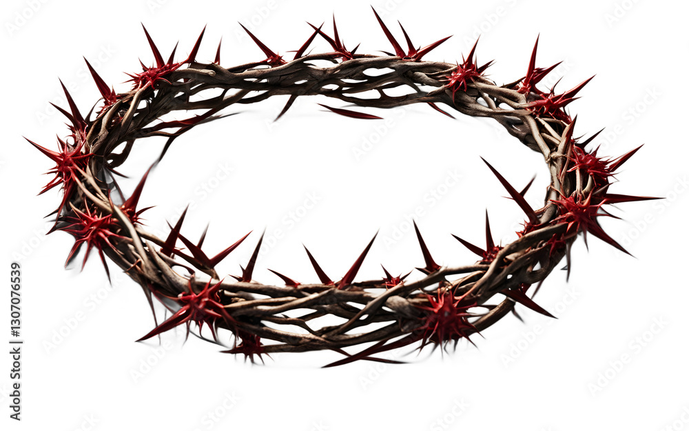 Poster a crown of thorns symbolizing sacrifice and suffering, isolated on a empty plain background