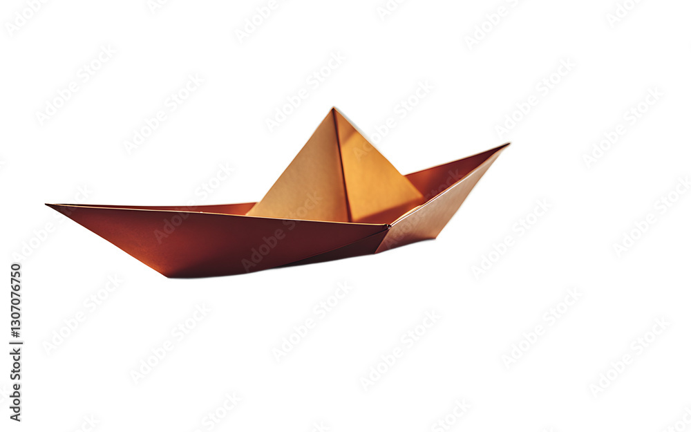 Aufkleber A floating paper boat symbolizing adventure and the unknown, isolated on a empty plain background