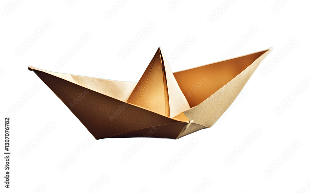 Poster A floating paper boat symbolizing adventure and the unknown, isolated on a empty plain background