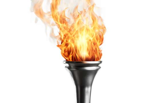 A flaming torch representing leadership and inspiration, isolated on a empty plain background