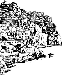 Obraz premium architecture, building, coloring page, sketch, drawing, city, vector, street, illustration, town, church, old, paris, art, house, urban, london, landscape, europe, travel, cityscape, construction, tre