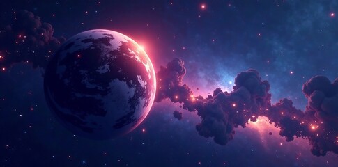 Fototapeta premium A cosmic background with a large planet and stars, perfect for space-themed designs, celestial, illustration, planet