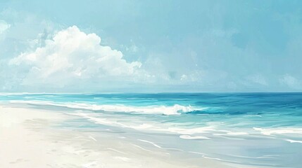 Obraz premium A serene artwork depicts a beach with ocean and sky elements