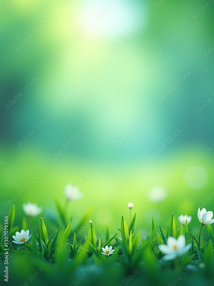 Aufkleber A Vibrant Abstract Spring Landscape Featuring A Calming Mix Of Green And Blue Hues With Subtle Bokeh Effects In The Background.