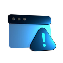 Warning Sign Alert: A 3D rendered image showing an alert icon superimposed on a web browser interface, symbolizing caution and warning regarding online security and potential problems