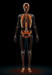 Fototapeta premium Anatomical Human Skeleton Illustration Showing Bone Structure and Anatomy on Black