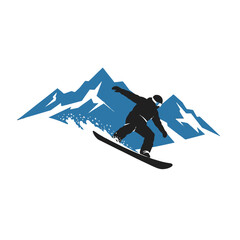 Snowboarder Riding on Slopes with Mountain Backdrop in Action