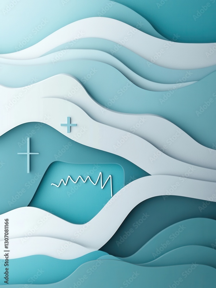 Poster layered paper art background featuring soothing blue tones with subtle medical symbols designed for 