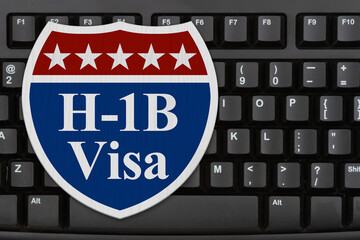 H1b visa sign on a computer keyboard