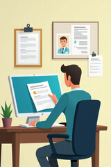 HR Manager Searching for Job Candidates and Reviewing CVs