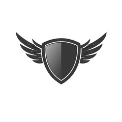 Black Shield Emblem with Elegantly Spread Wings on a White Background
