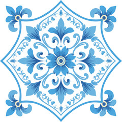 Traditional ceramic tiles Azulejo vector illustration. Italian print and pattern for fabric and wallpaper. Sicilian majolica in blue tones. Ornament in Mediterranean style.