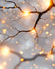 Surreal overhead perspective of a complex network of organic light tendrils, each branch pulsing