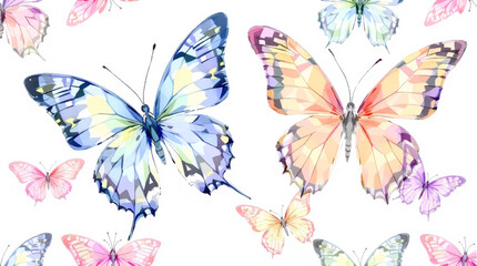 Watercolor pattern butterflies on white background