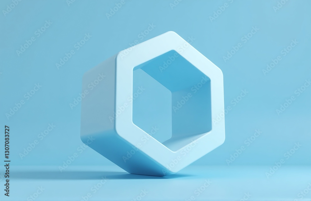 Poster a minimalist, abstract 3d geometric shape sits on a blue background, awaiting product design mockup 