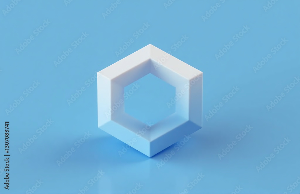 Poster a minimalist, abstract 3d geometric shape sits on a blue background, awaiting product design mockup 