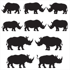 set of black vector various Rhino silhouettes