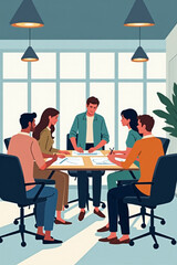 Team Collaborating on New Project in Open Space Office Environment