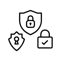Security Shield Vector Line Icon Set. Security shield outline symbols with check mark and padlock. Editable Stroke. Pixel Perfect. Safety Vector Line Icon Set. Security and Protection Editable Stroke
