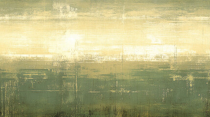 Abstract landscape painting with soft green and yellow hues, evoking tranquility and nature