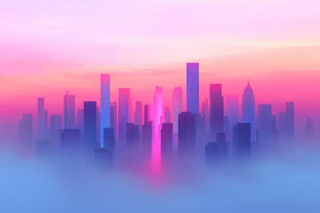 Fototapeta premium Harmonic urban twilight â€“ A modern cityscape at dusk, where sleek skyscrapers reflect the soft