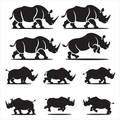 set of black vector various Rhino silhouettes