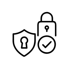 Security Shield Vector Line Icon Set. Security shield outline symbols with check mark and padlock. Editable Stroke. Pixel Perfect. Safety Vector Line Icon Set. Security and Protection Editable Stroke

